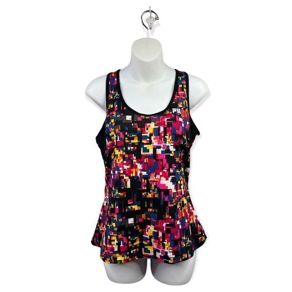 Fila Black Blue Yellow Pink Red Workout Top Size M - Picture 1 of 9